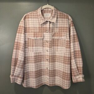 idem ditto Women's Faux Suede Gingham Button Up Shirt Shacket Oversize, Size S/M